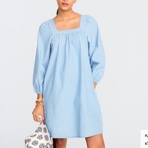 J Crew Squareneck Chambray Shift Dress For Women Denim Blue Jean like baby doll